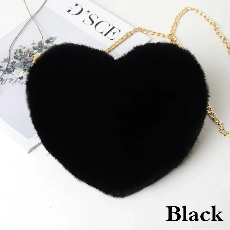 1 Pcs Women's Handbags Winter Fashion Faux Fur Heart Bag For Women Handbag Shoulder Bag Messenger Crossbody Bag Gift