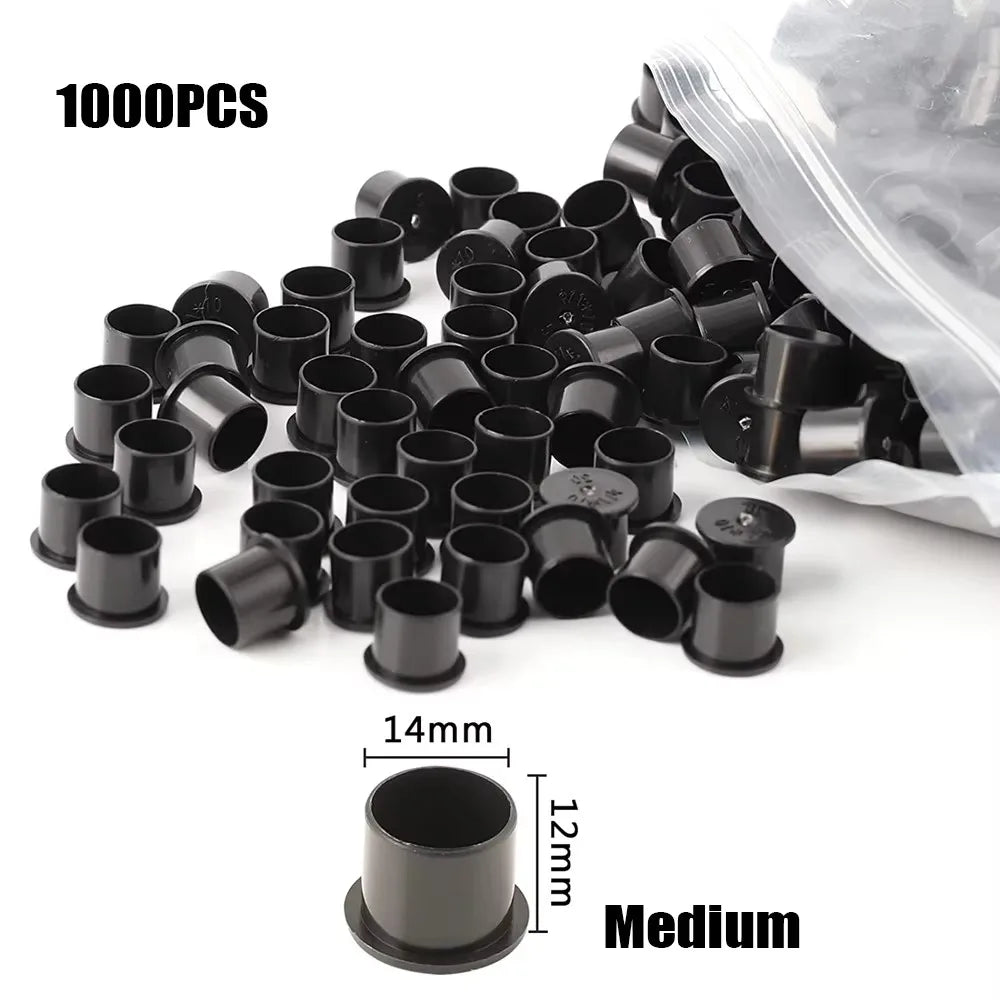 100/1000pcs Tattoo Ink Cups Caps Ink Holder 11mm 14mm 17mm Permanent Makeup Black Pigment Ink Caps Tattoo Accessories