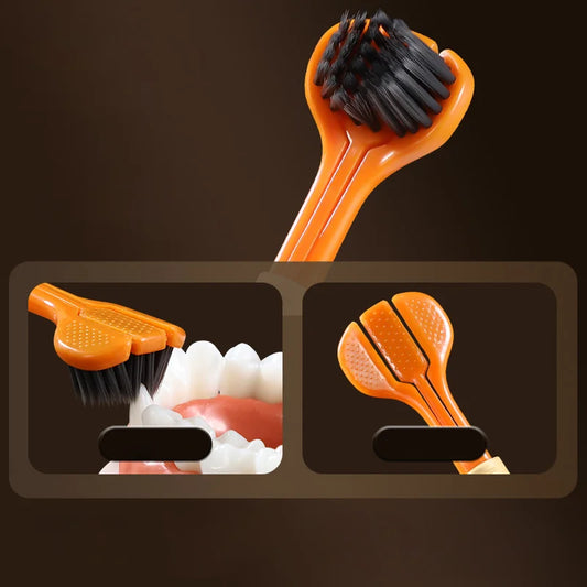 3PCS/Set Orange Triple Head Toothbrush Ultra Fine Soft Bristles For Adult Daily Home Care Travel Portable Kit