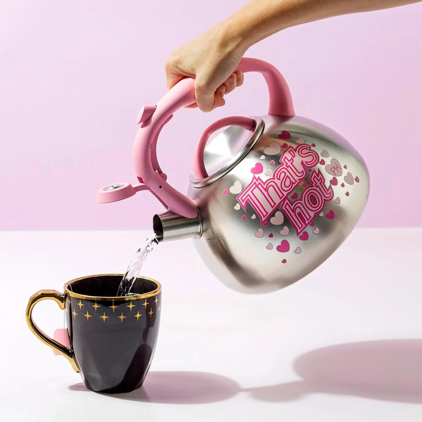 Whistling Stovetop Tea Kettle, Stainless Steel with Color Changing "That's Hot" Heat Indicator Design, Soft Touch Handle, 2.5-Qu