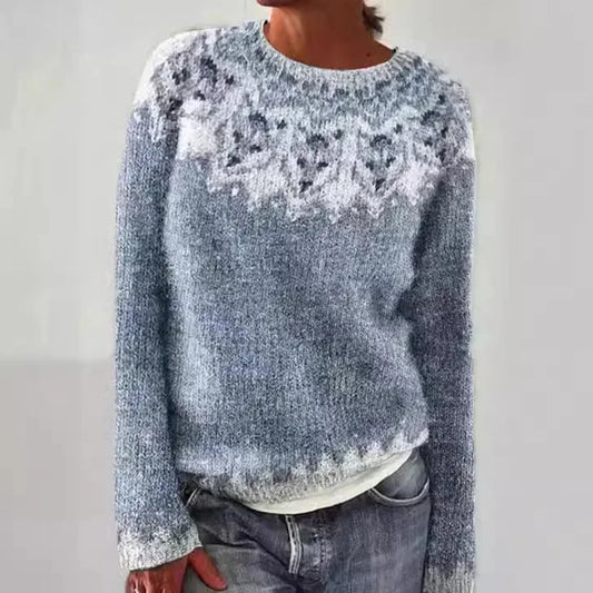 2025 Spring Knitted Women Sweater Print O-neck Long Sleeve Casual Loose Sweaters Female Winter Elegant Trendy Ladies Clothes