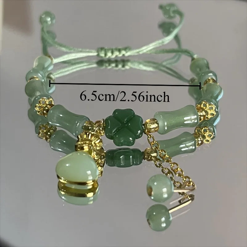 Lucky Four-Leaf Clover Bracelet for Women Golden Accents Chinese-Inspired Design for Daily Wear Parties Perfect Gift for Mom