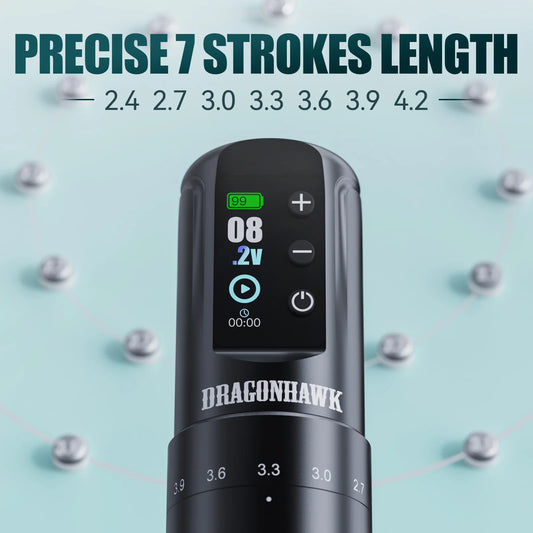 Dragonhawk Wireless Tattoo Machine 7 Strokes Length Power By Mcore-A3 Wireless Wire Battery RCA Pen Rotary Gun Supplies