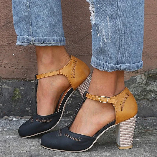 Mary Janes High Heels Women Spring Autumn Shoes Women Round Toe Block Heel Shoes Square Heel Leisure Casual Rome Pumps fgh