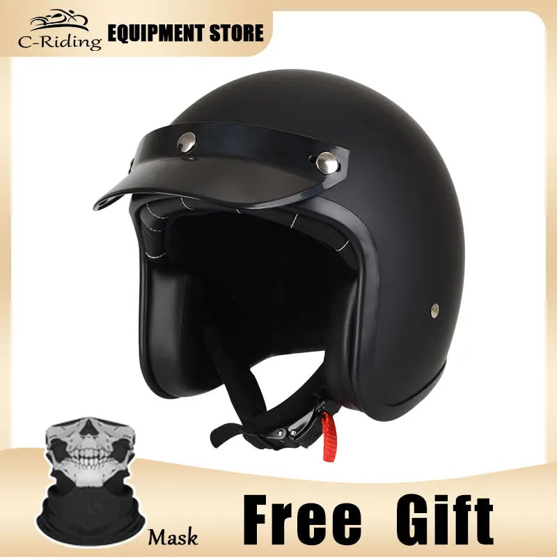 Hot Sale Open Face Helmet Retro 3/4 Jet Motorcycle Helmets Men ABS Shell Safty Cap German Style Four Seasons DOT Approved