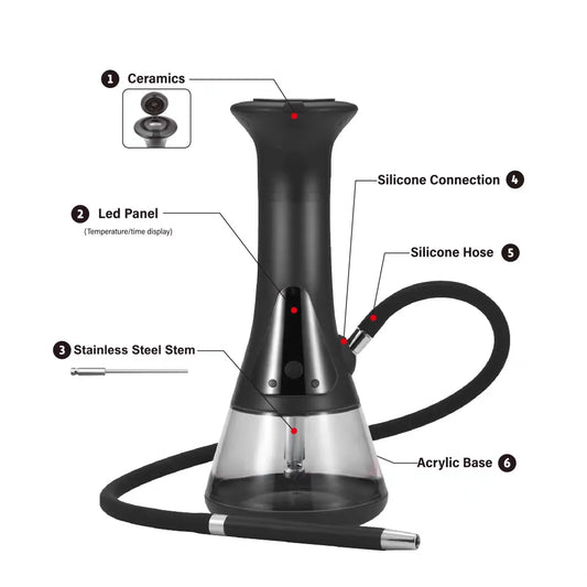 New Portable Acrylic Smart Electric Hookah Shisha Set 40000MAH Battery Ultra Long Endurance LED Display with Storage Bag