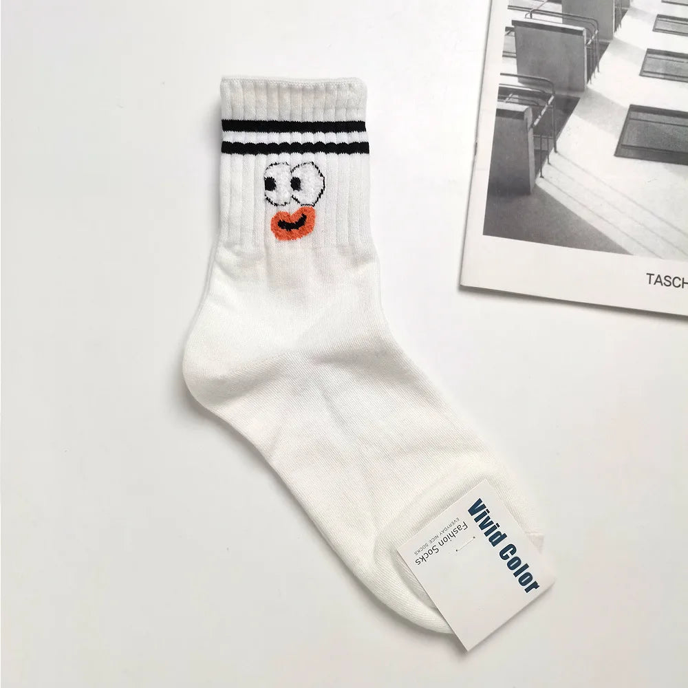 Designer socks Korean Style Cute Cartoon Playful expression Socks Women's Trendy Japanese Pure Cotton Fun Quirky Mid-Calf Socks