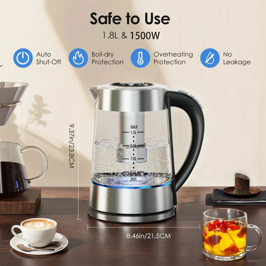 electric kettle with infuser, 1.8l glass tea kettle with 12 temperature control and Keep WarmTea Infuser, up to 24-Hour