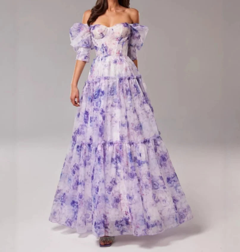 Spring/Summer New Fashion Sexy Off Shoulder Printed Half Sleeves Slim Fit Dress For Women,3 Colors