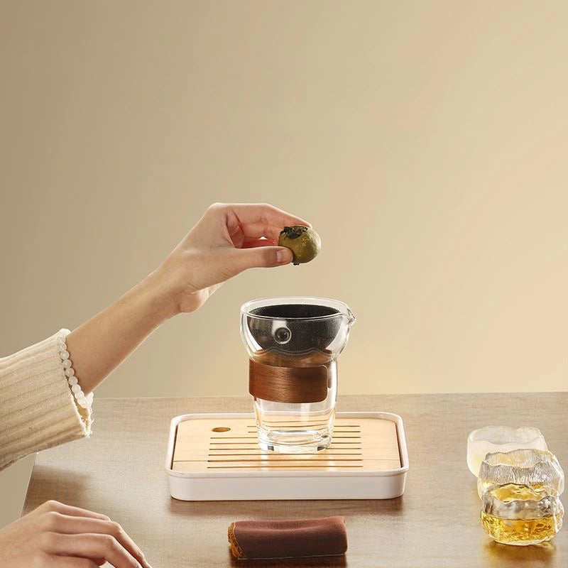 360 Rotation Poreless Filtration Teapot Glass Tea Maker Infuser Semi-Automatic Teaware for Home Office Travel Gong Fu Tea set