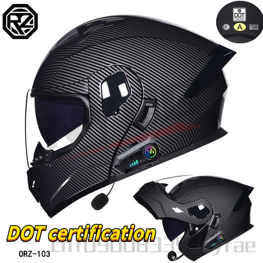 ORZ-103 Motorcycle Dual-Lens Helmet Men Women Bluetooth Full Helmet All Seasons Flip Helmet with Tail Wing DOT Certification