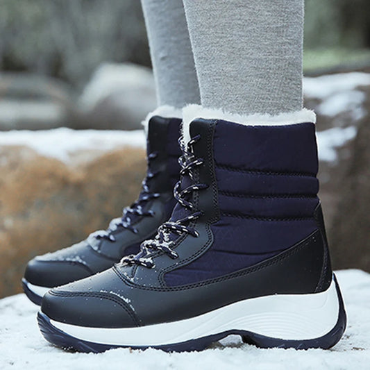 Snow Boots Woman Solid Shoes Woman Lace-Up Ladies Shoes Soft Ankle Boots Warm Lightweight Winter Ladies Boots Botas Mujer