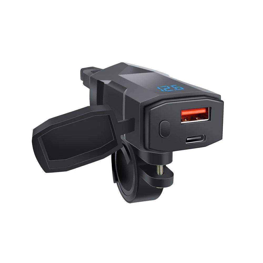 60W Motorcycle USB Fast Charger PD QC3.0 Power Supply Adapter Handlebar Dual USB Socket Waterproof with Switch Voltmeter