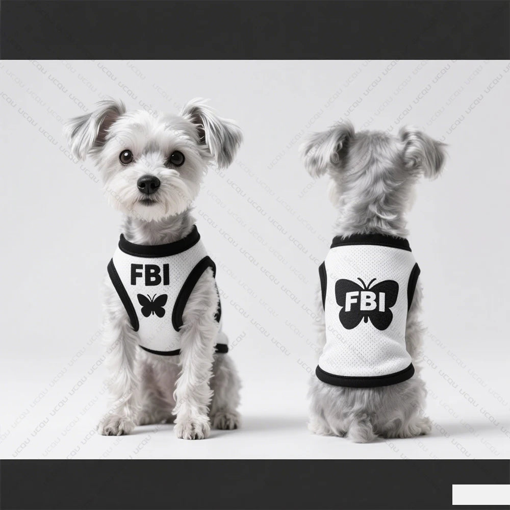 2025 Pet Dog Summer Clothing Sleeveless Vest In Uniform Style The Same As F.B.I Model Quirky And Funny Outfit Pet Funny Clothing