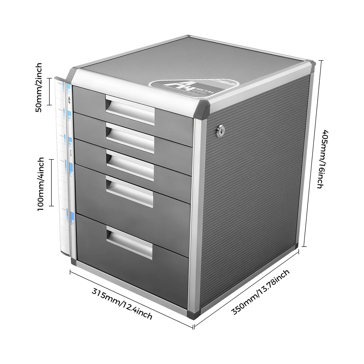 Lockable 5-Drawer Document Storage Box, Security File Organizer with Keys for Office Home Study, Grey