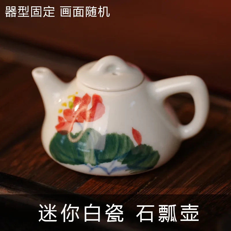 Mini Hand-Painted Ceramic Teapot Jingdezhen Hand- Pulled Tea Pet Micro Landscape Decorative Item Kitchen Dining Bar Essential