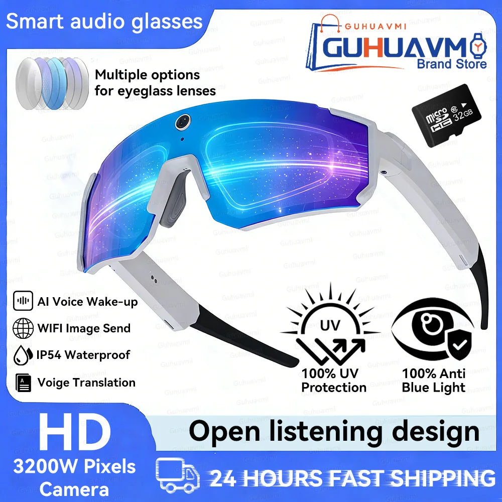 2026 AI Skiing Smart Glasses 800W HD Anti-shake Camera Action Capture Goggles Men 3D Surroud Sound AI Chat Call Sport Sunglasses