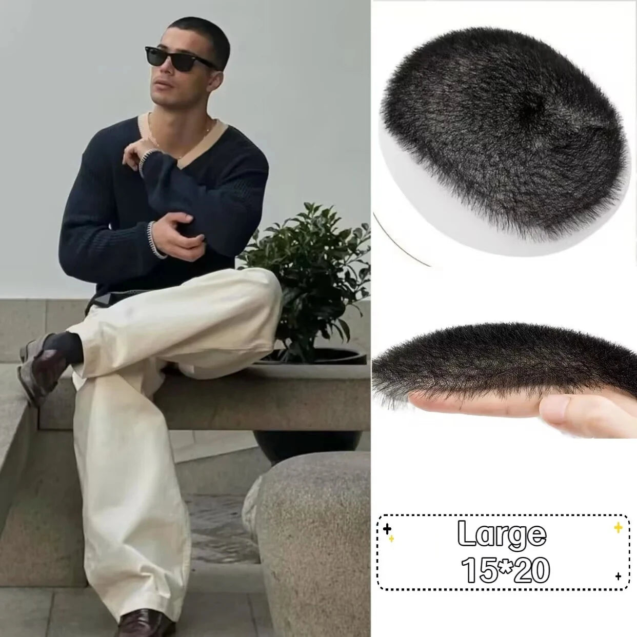 Short Buzz Cut Hair Piece for Man 100% Human Hair Hair Toupee Breathable and Invisible PU Base Biomimetic Scalp Hair Replacement