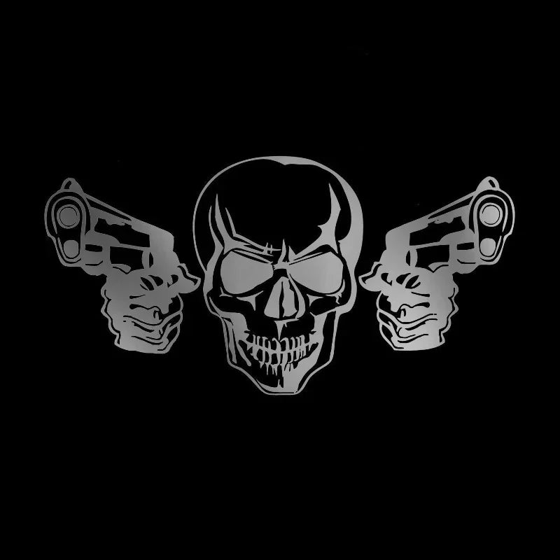 20cm Coolest Gun Skull Stickers Accessories Stylish, Cover Scratches Sticker Car Sunscreen and Waterproof Cute, Personality, PVC