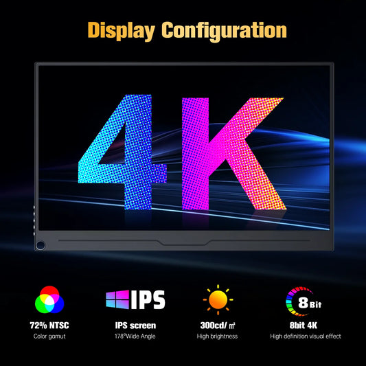 4K Gaming Monitor 15.6 inch Portable Monitor 3840x2160 60Hz Extended Screen Display for Xbox PS 4 5 Switch Office Work Phone
