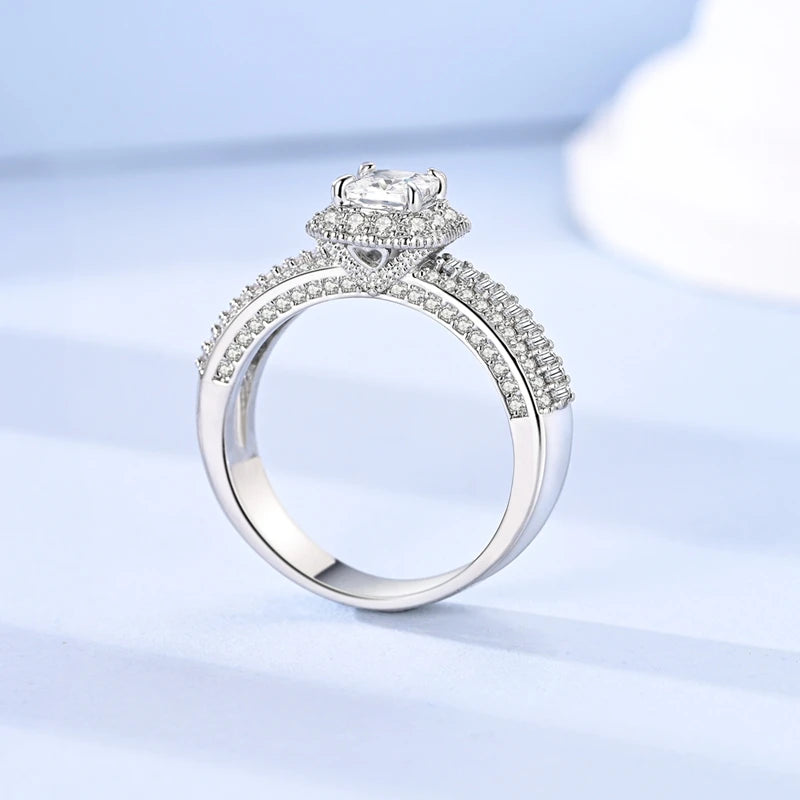 Original 925 Sterling Silver Sparkling Princess Full Pave Diamond Ring For Women Girls Jewelry Birthday Anniversary Gifts
