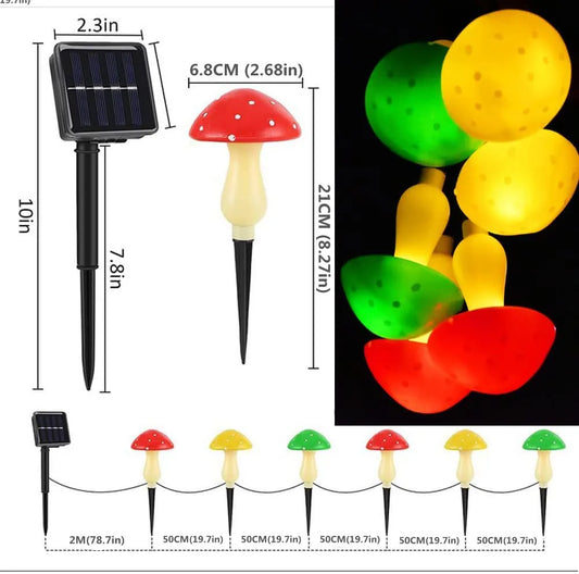 Solar mushroom string lights for garden and courtyard waterproof mushroom-shaped string lights for Amazon cross-border hot new p