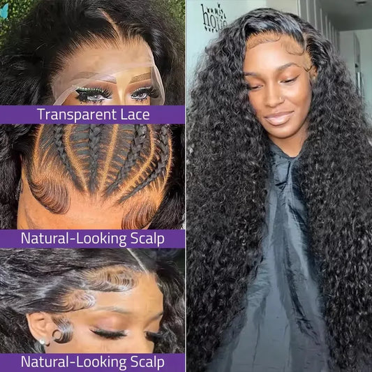 250 Density Deep Wave Human Hair Lace Front Wig 13x6 HD Transparent Lace Frontal Wigs 13x4 Pre Plucked 360 Curly Wigs For Women