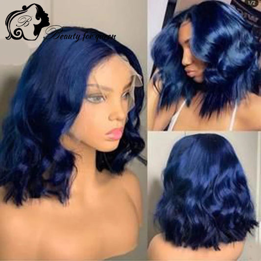Blue Body Wave Lace Frontal Wig Angel Hair 180%Density Human Hair Wigs 100%Human Hair Quality Blue Colored 13*4 Lace Front Wigs