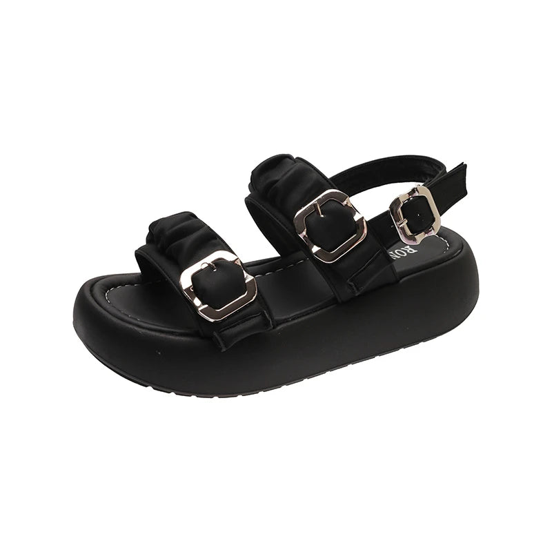 Designer's One Word Buckle Thick Bottom Women's Sandals Luxury Women's Shoes Round Head Fish Mouth Shoes Sponge Bottom Sandals