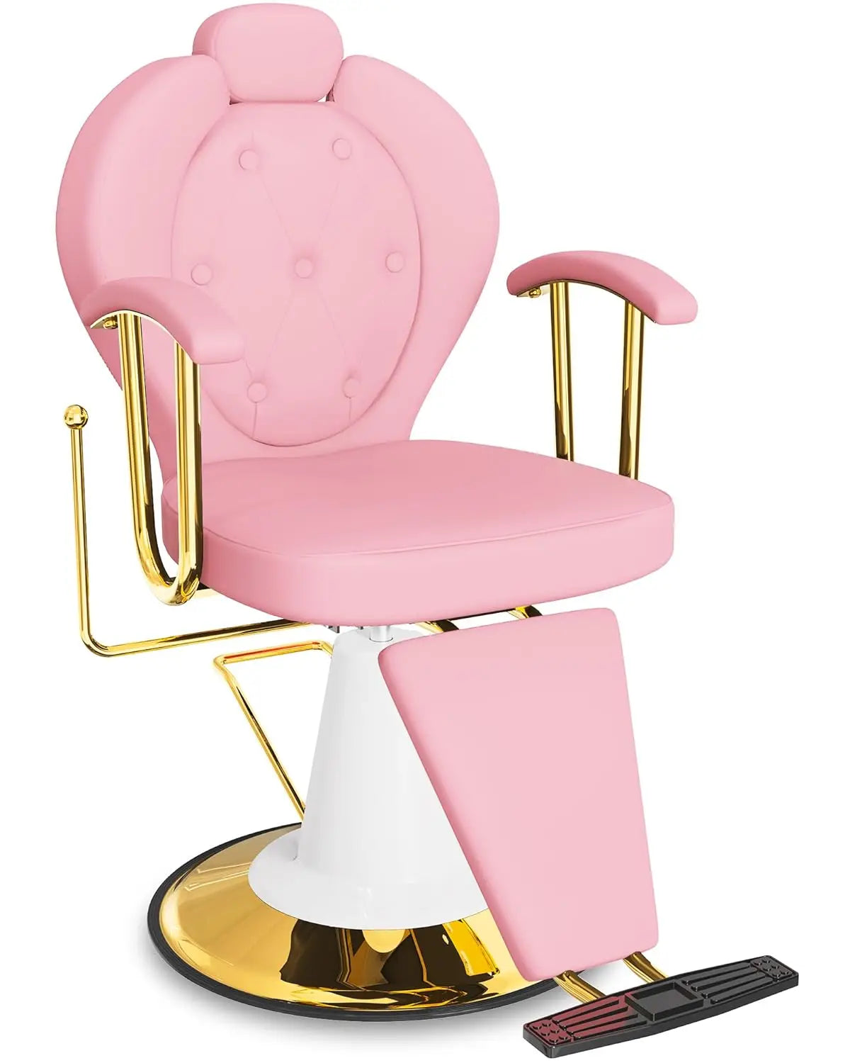 Cream Reclining Salon Chair Hydraulic 360° Swivel Adjustable Headrest 440lbs Capacity Barber Styling Seat, Customized
