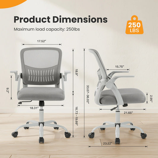 MCQ Ergonomic Mid Back Flip-up Armrest Office Desk Chair with Lumbar Support Height Adjustable 360° Swivel Computer Gaming Chair