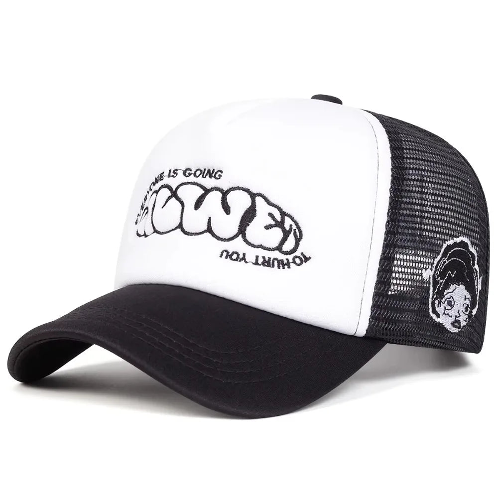 Sunscreen Cap EVERYONE IS GOING Baseball Cap Sunscreen Hat Adjustable Trucker Cap Breathable Casual Snapback Cap Hip Hop