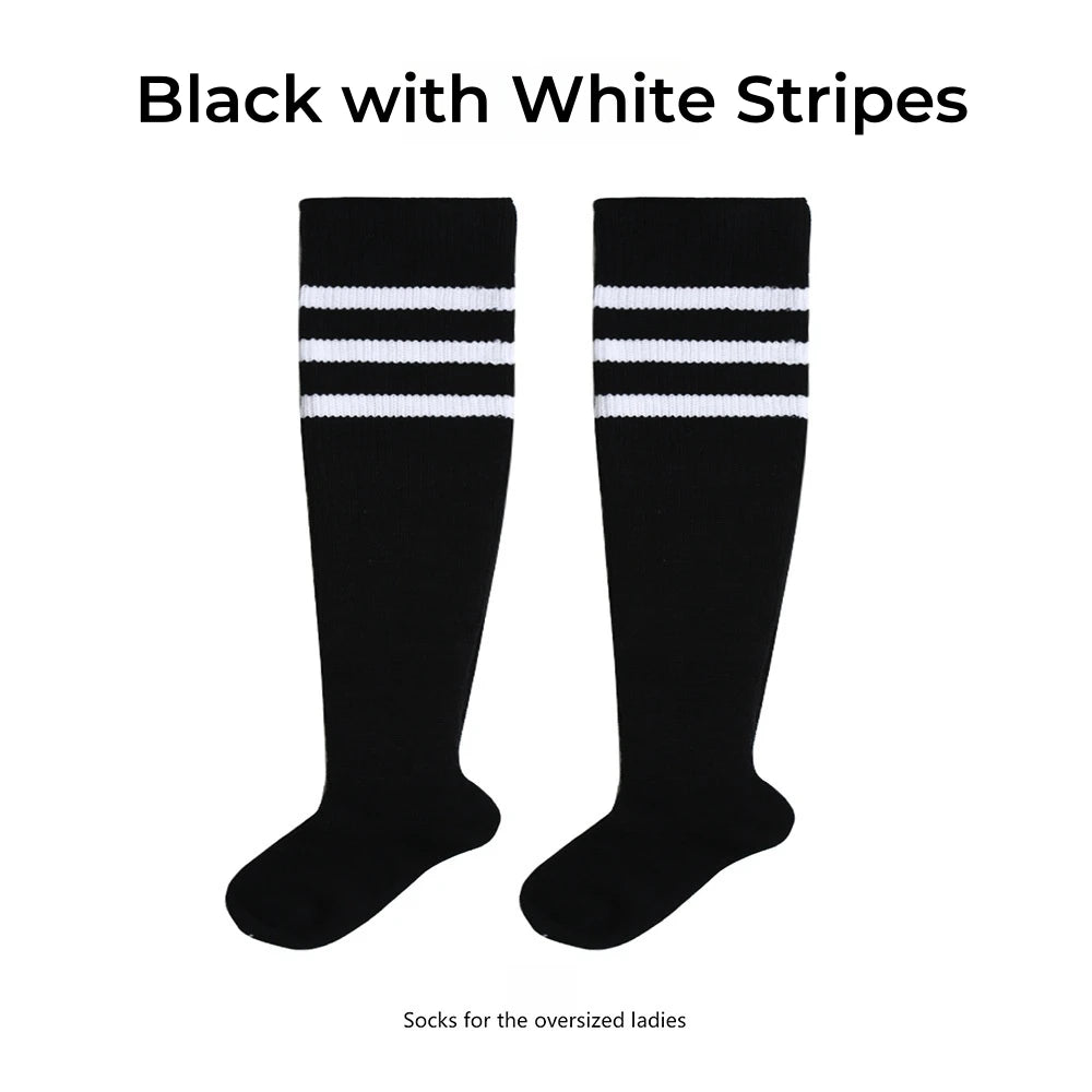 Women's Striped Plus Size Thick Thigh-High Socks Collection Big Girls Acrylic Yarn Stretch Colorful Streaks Leg Warmer Socks