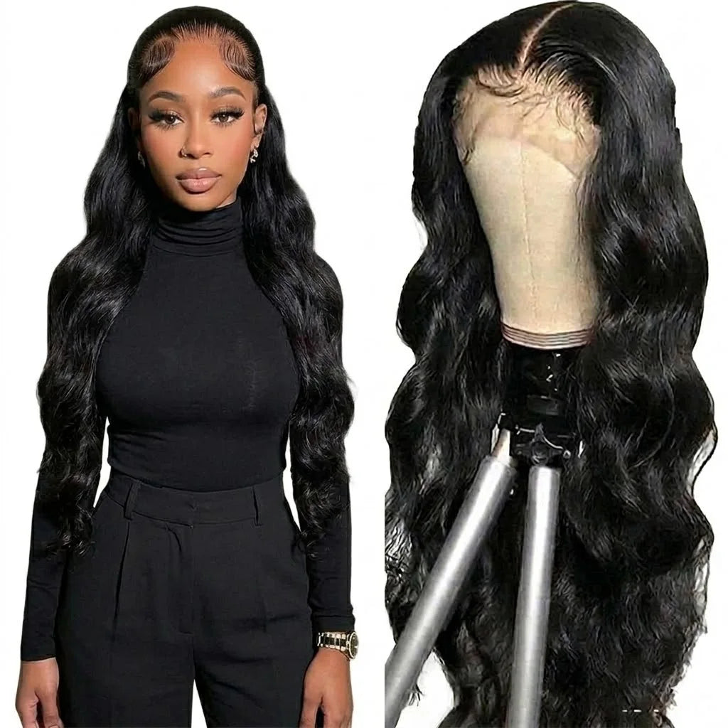 13x4 HD Lace Synthetic Wig, 26 Inch Body Wave, 150% Density. Fine bleached knots, with baby hair, stylish for daily wear.