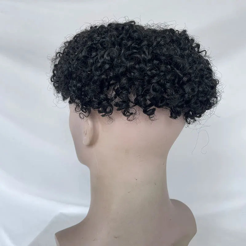 Small Curly Toupee For Men Full Lace Hairpiece European Human Hair Replacement System For Men's Toupee 10x8inch Black Hair Wig