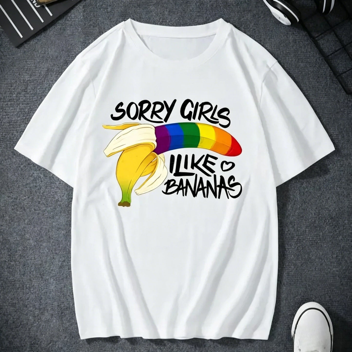 "Sorry Girl I Love Banana" Fun LGBTQ Gay Pride T-shirts Men Short Sleeve Fashion Streetwear Tshirts