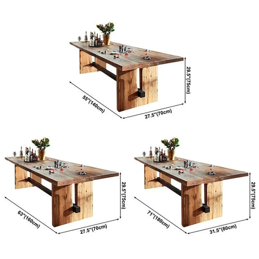 Farmhouse Solid Wood Brown Dining Table Minimalist Rectangle Kitchen Dining Table with Trestle Base Conference, Customized