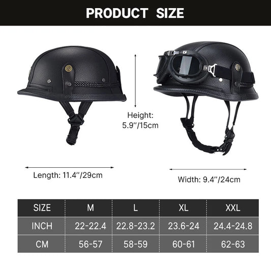 Factory Price Motorcycle German Style Leather Half Face Helmet DOT Approved Cap1/2 Shell Helmets+Goggles Open-Face Casque