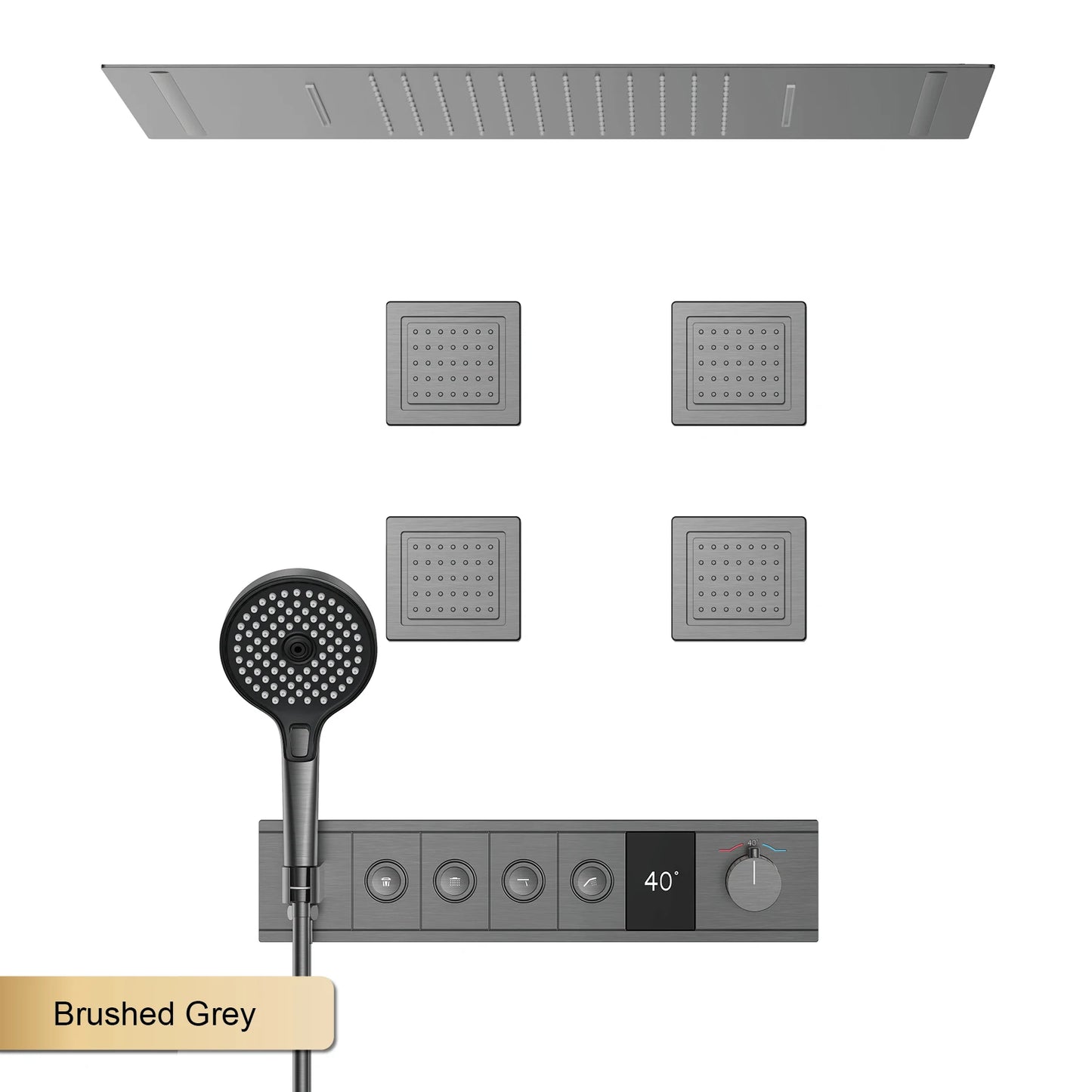 Ceiling Mounted LED Digital Display Thermostatic Shower System.Embedded waterfall style brass bathroom mixer for hot&cold water