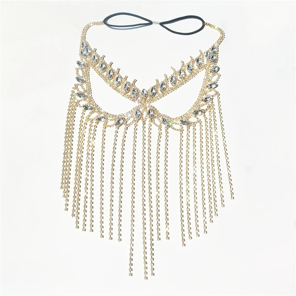 Luxury Rhinestone Tassel Mask Exaggerated Gorgeous Party Mask Halloween Fashion Crystal Face Accessory Holiday Gift