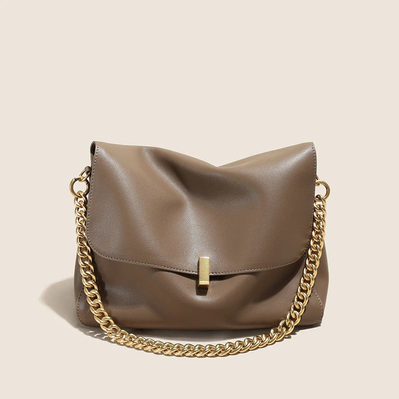 Toptrends Genuine Leather Large Chain Shoulder For Women 2026 Luxury Designer Office Messenger Bags Satchel Cow Ladies Handbags