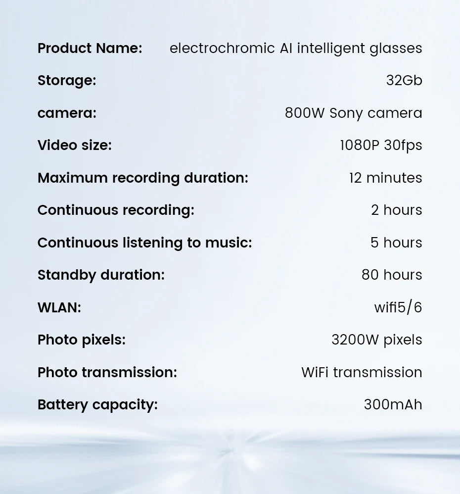 AI Smart Glasses 800W HD Camera 32 Million Interpolation Real-Time Translation AI Voice Assistant LED Flashlight Music
