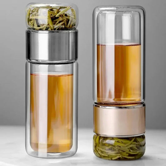 490ML Tea Separation Tea Cup Double-layer Glass Cup Portable and Creative Filtering Anti Scalding Water Cup