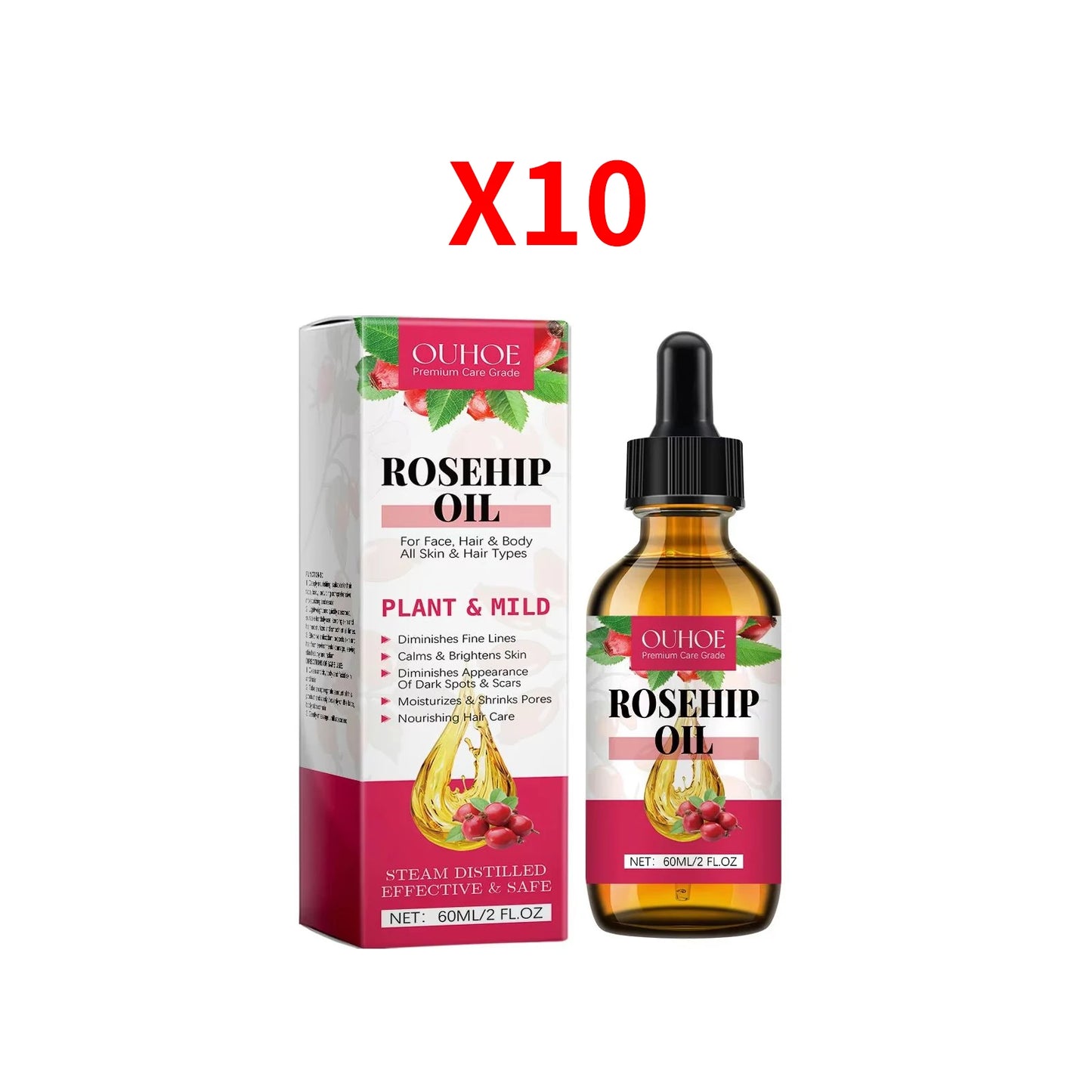 Organic Rosehip Oil Antioxidant Improve Fine Lines Wrinkles Firming Lifting Repair Moisturizer Nourish Smooth Hair Skin Care Oil