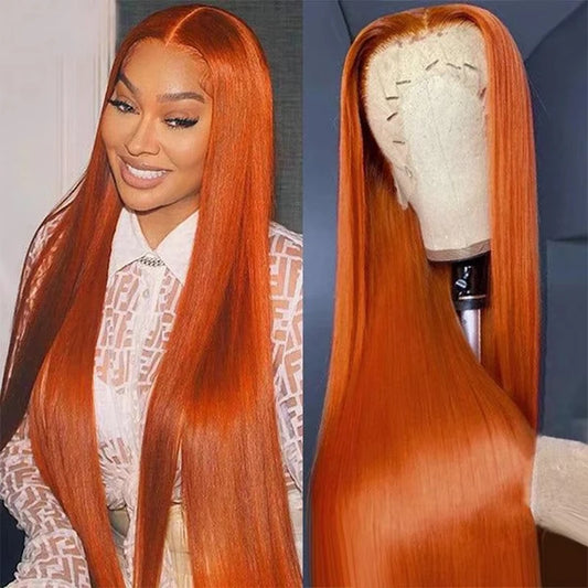 40 Inch Orange Ginger Straight Lace Front Wigs Human Hair 13X6 HD Lace Frontal 350 Colored Brazilian Pre Plucked Wigs For Women