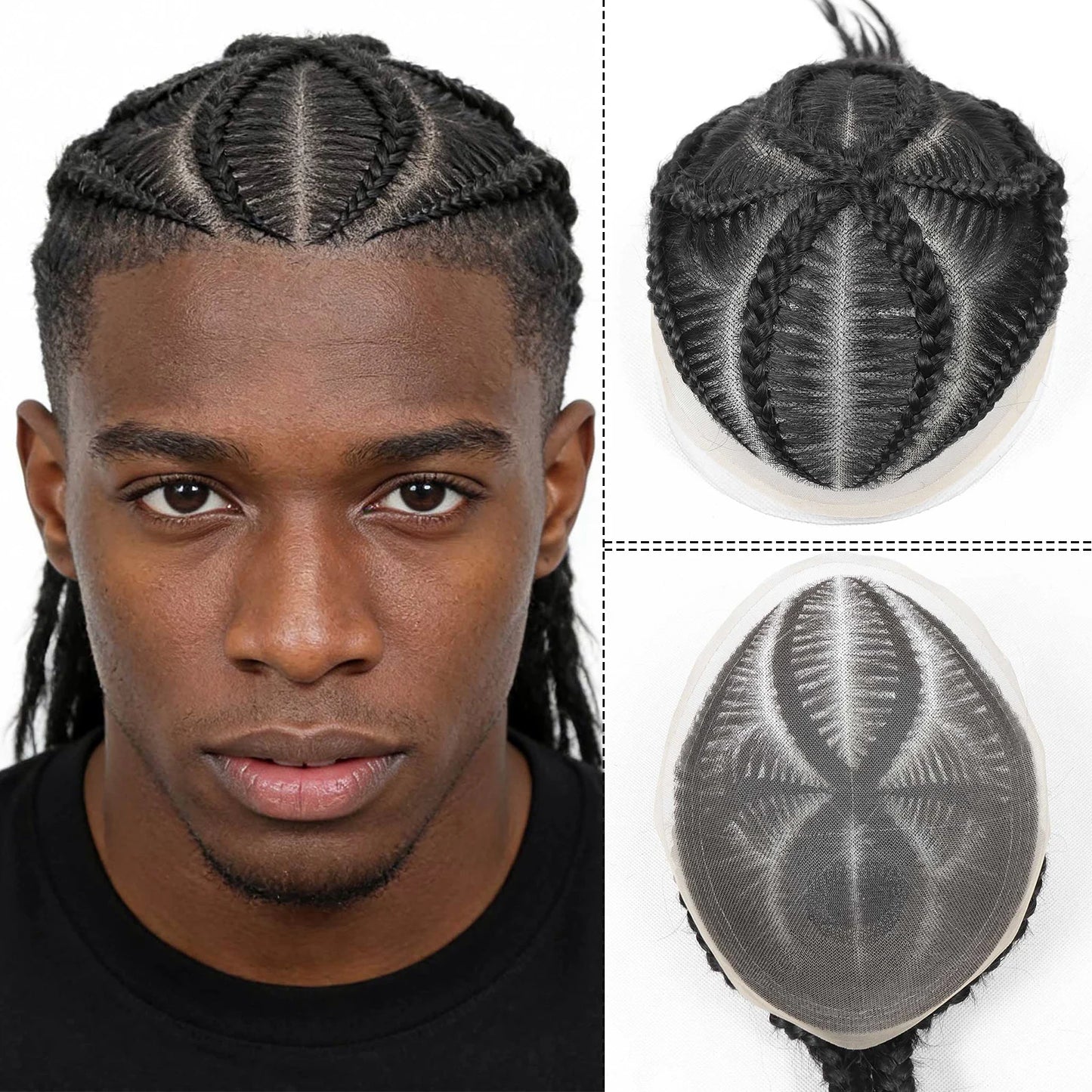 Cornrow Box Braided Men's Toupee Full Lace Male Toupee For Men Hairpieces Black Human Hair Wigs Replacement Systems Hair Patch