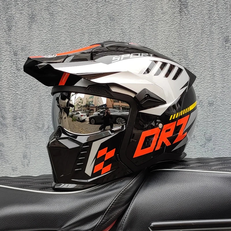 ORZ Street Fighter Combination Helmet Motorcycle Helmet Men's and Women's Retro Full Helmet Four Seasons Detachable DOT