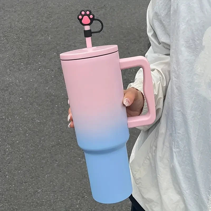 1.2L/40oz Large Capacity Stainless Steel Double-Wall Vacuum Insulated Tumbler with Straw & Wide Handle ,Reusable Water Bottle