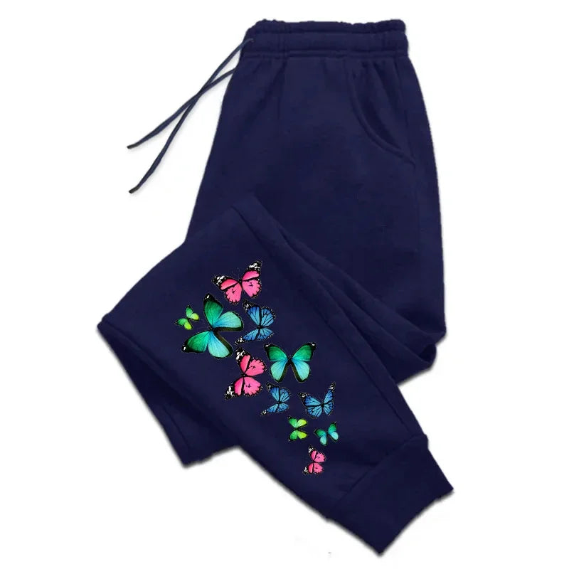 Colorful Butterfly Printed Sweatpants for Women 2025 Hot Sale Ladies Casual Sport Jogging Pants All Season Home Outdoor Trousers