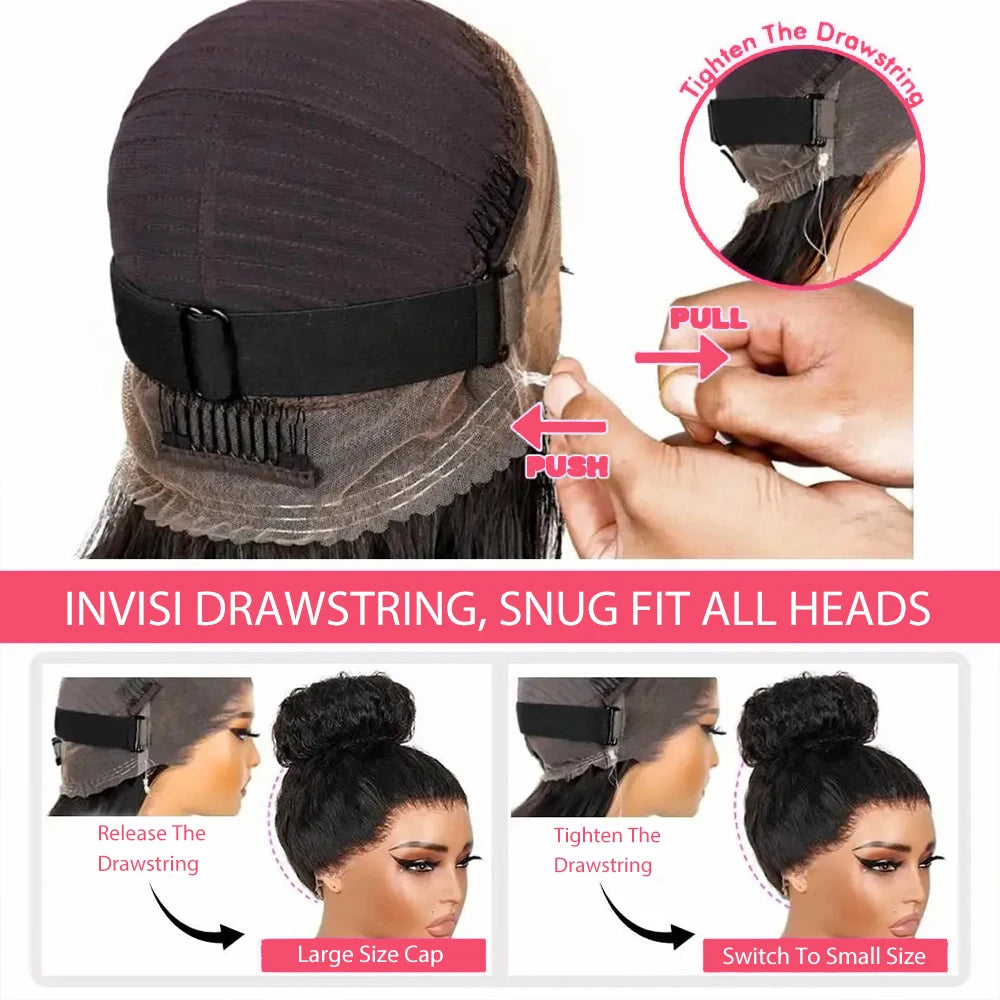 360 HD Lace Front Wigs Hidden Strap Deep Wave Human Hair Pre Plucked 220 Density Full Lace Frontal Wig with Invisible Drawstring